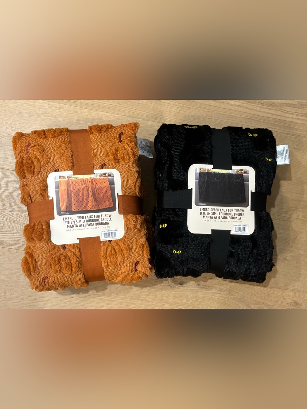VIRAL TIK TOK COSTCO (2 Pc Set) FAUX FUR HALLOWEEN THROWS PUMPKIN BLACK CAT NWT